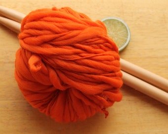 Bright Orange Yarn, Handspun Yarn, Thick and Thin Yarn, Chunky Yarn, Bulky Yarn, Knitting Wool, Weaving Yarn, Crochet Yarn, Merino Wool Yarn