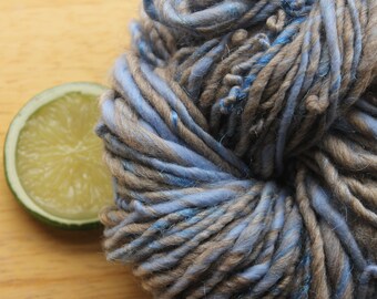 Alpaca Merino Yarn, Blue Yarn, Gray Yarn, Handspun Bulky Yarn, Sparkly Yarn, Knitter Gift, Chunky Crochet Yarn, Weave Yarn, Single Ply Yarn