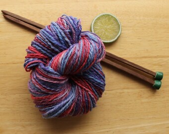 Red and Blue Yarn, crochet yarn, handspun worsted weight yarn, hand dyed merino wool, superwash merino yarn, self striping yarn, 3 ply yarn