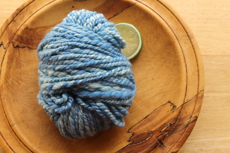 Handspun Yarn Wool Silk Blue Bulky Plied Hand Dyed Super Soft Cinderella