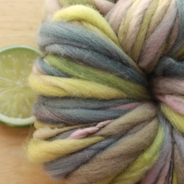 Morning Meadow - Handspun Hand Dyed Merino Wool Yarn Green Blue Lilac Thick and Thin Skein