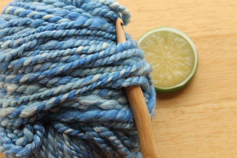 Handspun Yarn Wool Silk Blue Bulky Plied Hand Dyed Super Soft Cinderella