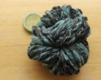 Bulky Art Yarn, Sparkly Yarn, Black Yarn, Handspun Yarn, Silver Yarn, Crocheter Gift, Blue Yarn, Knitting Wool, Weaving Yarn, Thick Yarn