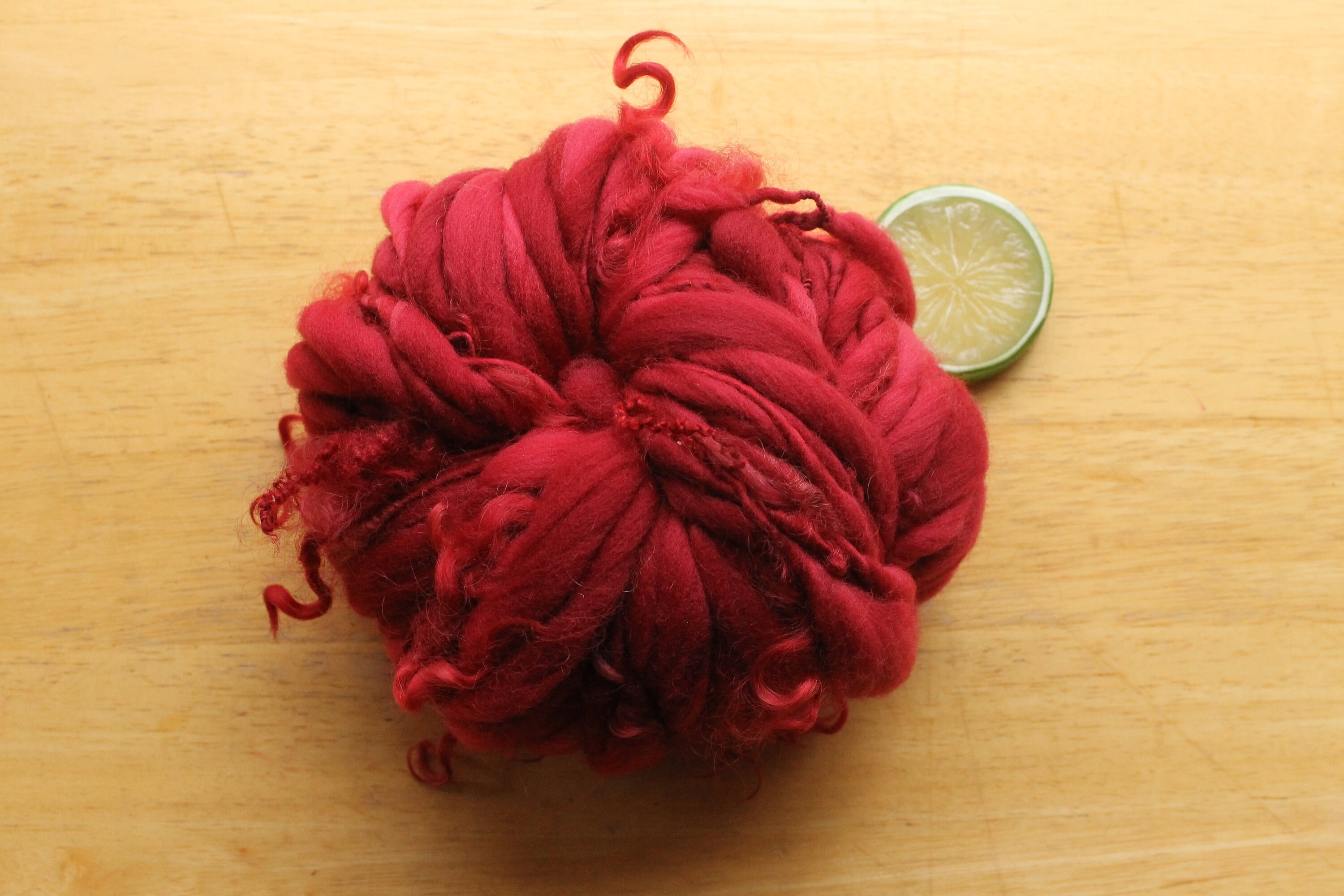 Red Yarn Curly Yarn Thick and Thin Yarn Handspun Art Yarn Etsy