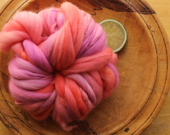 Coral Yarn, Lilac Yarn, Handspun Wool Yarn, Thick and Thin Yarn, Self Striping Yarn, Knitting Wool, Super Bulky Yarn, Superfine Merino Wool