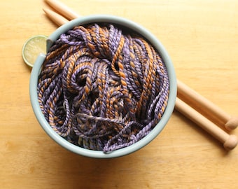 Purple Yarn, Orange Yarn, Bulky Hand Spun Yarn, Hand Dyed Yarn, Chunky Yarn, Halloween Yarn, Silky Yarn, Knitting Wool, Crochet Yarn Soft