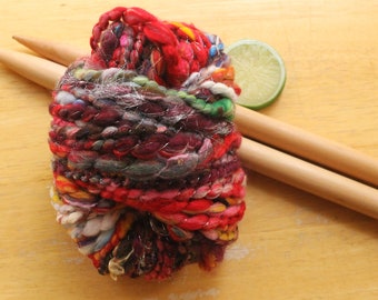 Handspun Art Yarn, Red Yarn, Sparkly Yarn, Super Bulky Yarn, Crazy Yarn, Colorful Yarn, Knitting Wool, Chunky Crochet Yarn, Luxury Yarn Soft