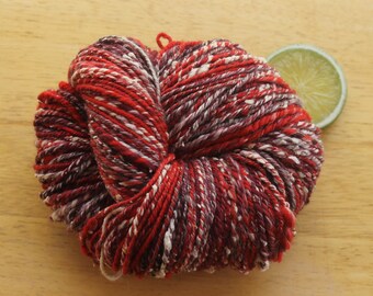 Red and White Yarn, Merino Silk Yarn, Valentine Yarn, Bamboo Yarn, Worsted Weight Yarn, Handspun Wool Yarn Soft, Holiday Yarn, Nubby Yarn