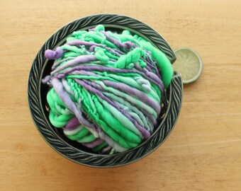 Green and Purple Yarn, Bulky Hand Dyed Yarn, Handspun Yarn, Chunky Crochet Yarn, Merino Yarn, Self Striping Yarn, Knitter Gift, Weaving Yarn