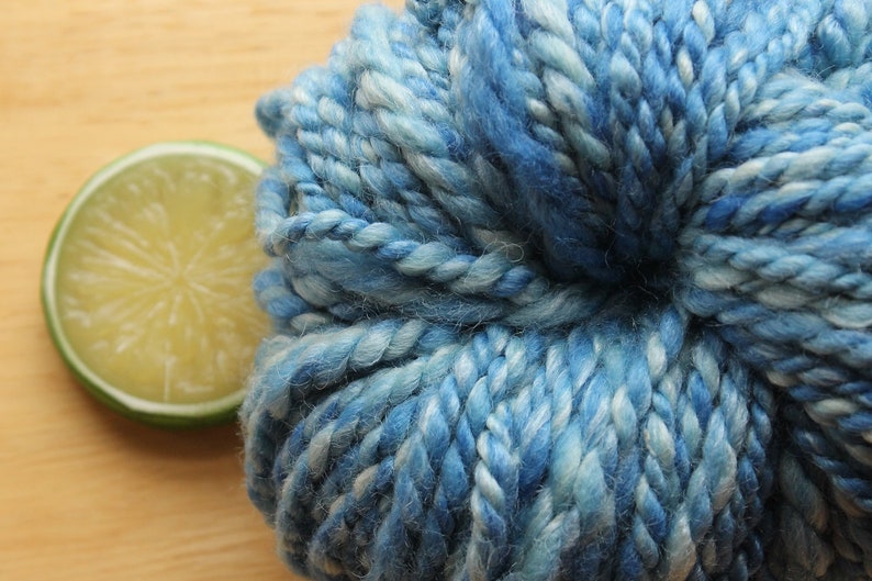 Handspun Yarn Wool Silk Blue Bulky Plied Hand Dyed Super Soft Cinderella