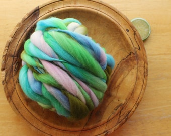 Green Yarn, Blue Yarn, Thick and Thin Yarn, Handspun Art Yarn, Hand Dyed Bulky Yarn, Knitting Wool, Chunky Crochet Yarn, Lavender Yarn Soft