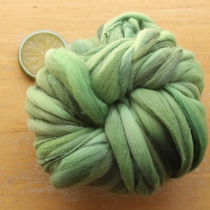 Moss Green Yarn, Handspun Thick and Thin Yarn, super bulky hand dyed yarn, chunky yarn, crochet yarn, knitter gifts, soft merino wool yarn