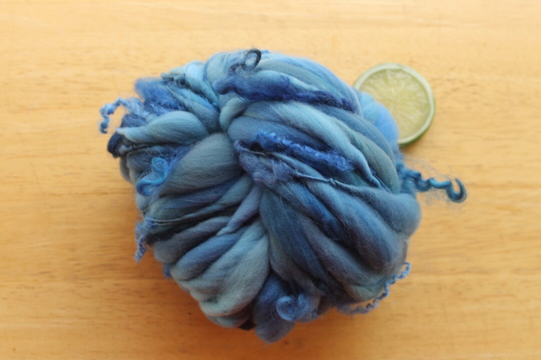 Curly Wool Locks Art Yarn, Blue Yarn, Handspun Yarn, Thick and Thin ...