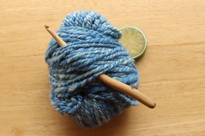 Handspun Yarn Wool Silk Blue Bulky Plied Hand Dyed Super Soft Cinderella