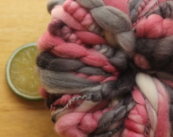 Pink and Black Yarn, Gray Yarn, Handspun Art Yarn, Super Bulky Wool Yarn, Chunky Crochet Yarn, Knitter Gift, Beehive Yarn, Weaving Yarn Soft
