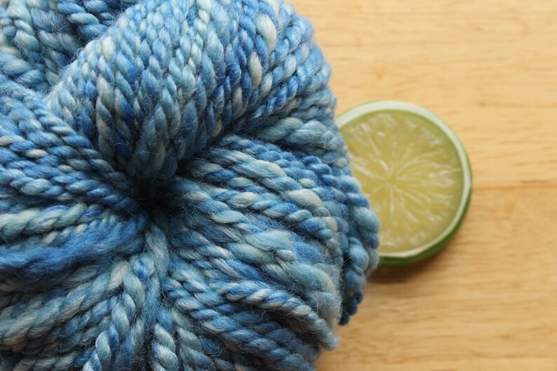 Handspun Yarn Wool Silk Blue Bulky Plied Hand Dyed Super Soft Cinderella
