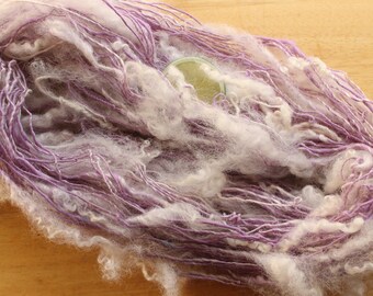 Curly Yarn, Lavender Yarn, Handspun Art Yarn, DK Wool Yarn, Knitter Gift, Crochet Yarn, Artist Yarn, Weaving Yarn, Pastel Yarn, Unique Yarn