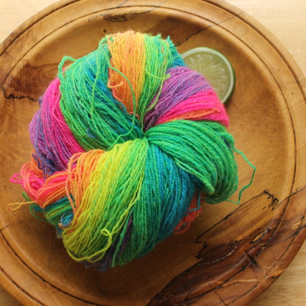 Neon Rainbow Yarn, Self Striping Sock Yarn, Handspun Wool Yarn, Pride Gifts, Knitting Wool, Sparkle Yarn, Fingeringweight Yarn, Bright Yarn