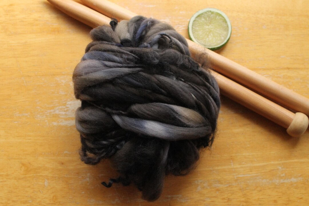 Handspun Thick and Thin Yarn, Curly Yarn Bulky, Hand Dyed Merino Wool ...