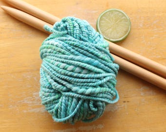 Bulky Hand Dyed Merino Bamboo Yarn, turquoise yarn, handspun yarn, 2 ply yarn, chunky crochet yarn, light blue yarn wool, plush yarn soft