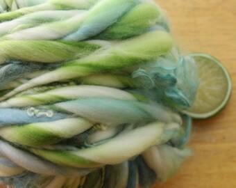 Sky Blue Yarn, Green Yarn, Curly Yarn, Handspun Yarn, Thick and Thin Yarn, Merino Yarn, Superfine Yarn, Washable Wool Yarn, Knitter Gift