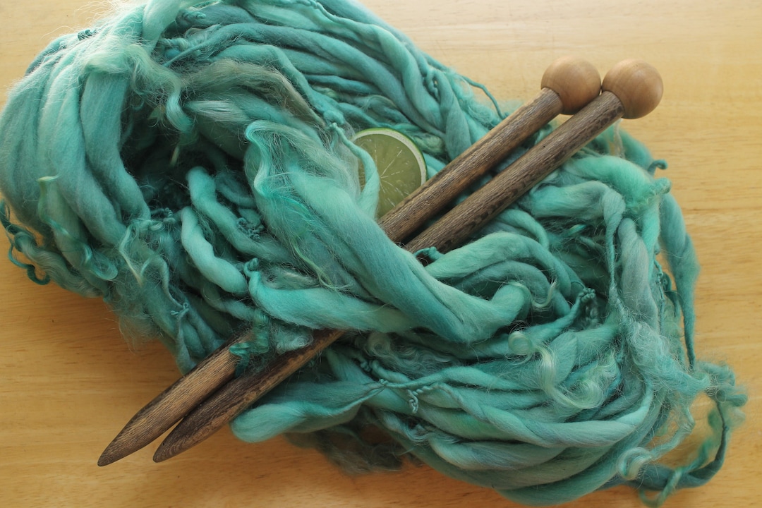 Teal Yarn, Curly Yarn, Handspun Art Yarn, Thick and Thin Yarn, Super ...