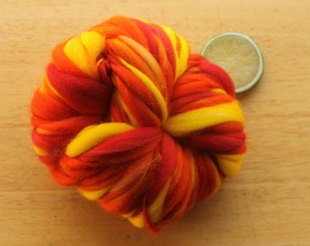 Red and Orange Yarn, Yellow Yarn, Handspun Yarn, Thick and Thin Yarn, Superwash Merino Yarn, Knitting Wool, Crochet Yarn, Bright Yarn Soft