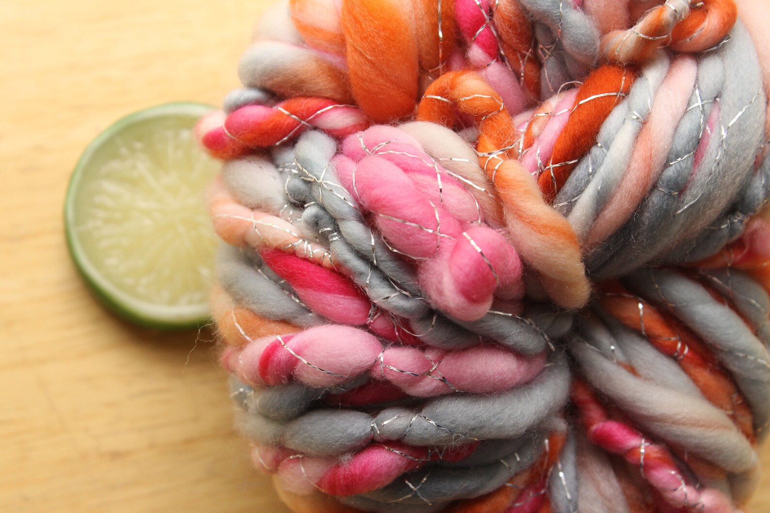Pink Yarn Orange Yarn Bulky Yarn Handspun Art Yarn Etsy