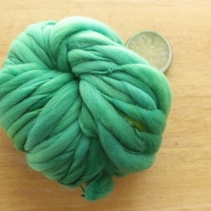 Green Yarn, Handspun Thick and Thin Wool, weaving yarn, knitter gifts, chunky crochet yarn, hand dyed merino yarn, super bulky yarn soft