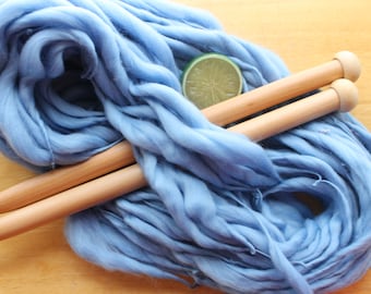 Sky Blue Yarn, Thick Thin Yarn, Handspun Yarn, Chunky Yarn, Merino Wool Yarn, Super Bulky Yarn, Weaving Yarn, Knitting Wool, Fluffy Yarn