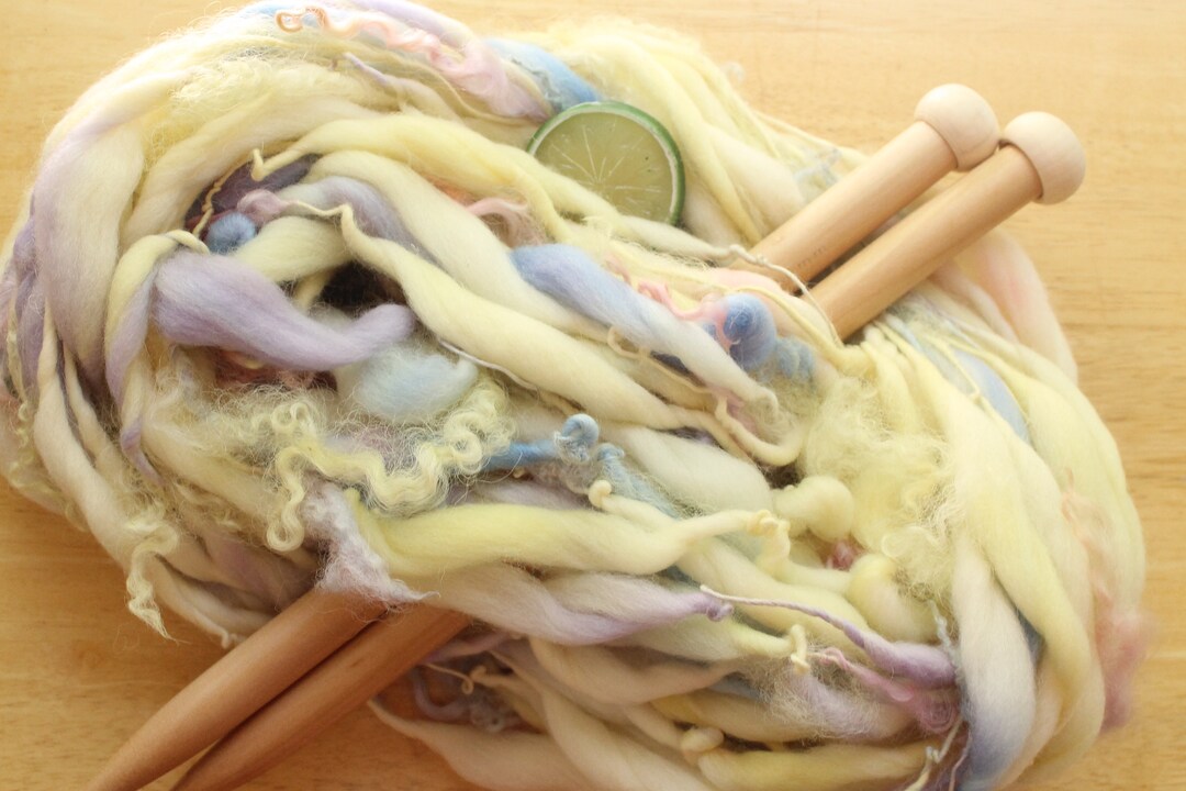 Curly Yarn, Handspun Thick and Thin Yarn, Pastel Yellow Yarn, Baby ...