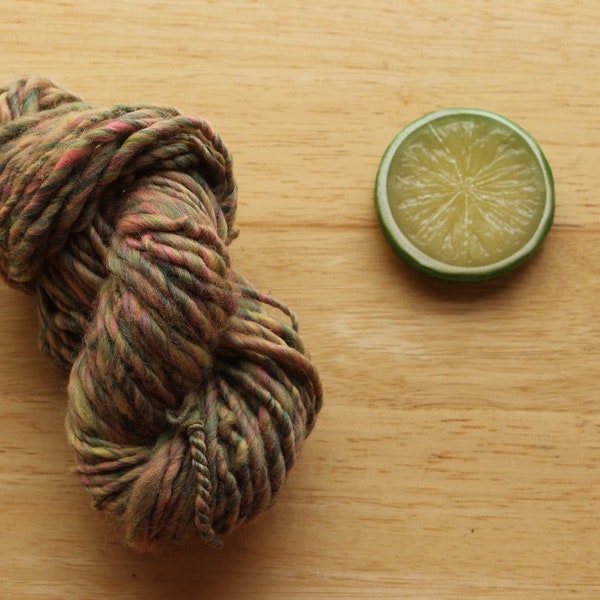 Little Garden Spot - Handspun Mini Skein Yarn Merino Wool Green Peach Pink