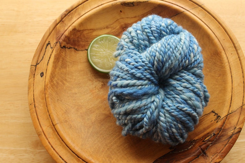 Handspun Yarn Wool Silk Blue Bulky Plied Hand Dyed Super Soft Cinderella