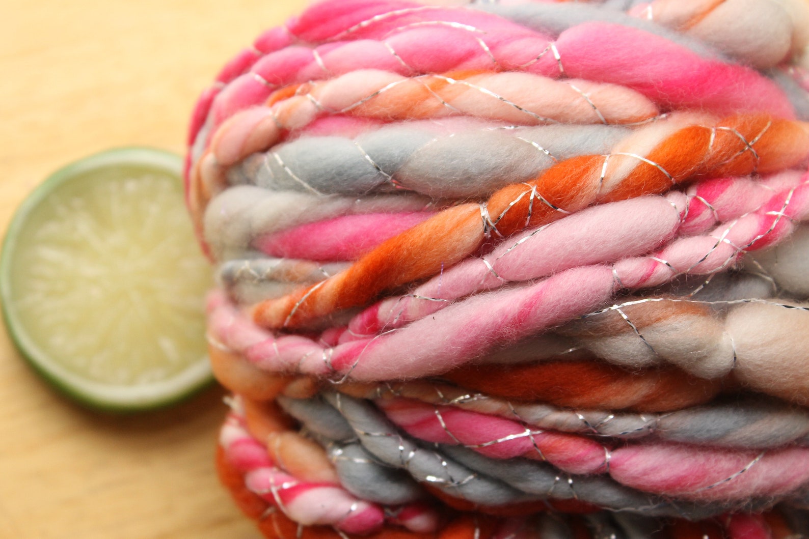 Pink Yarn Orange Yarn Bulky Yarn Handspun Art Yarn Etsy