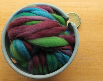 Purple and Green Yarn, Blue Yarn, Handspun Thick and Thin Yarn, Super Bulky Yarn, Chunky Yarn, Colorful Yarn, Self Striping Yarn, Plum Yarn