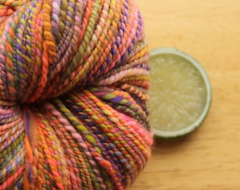 Pink Yarn, Orange Yarn, Handspun Yarn Worsted Weight, Vegan Yarn, Nylon Yarn, Multicolor Yarn, Crochet Yarn, Knitter Gift, Green Yarn Soft