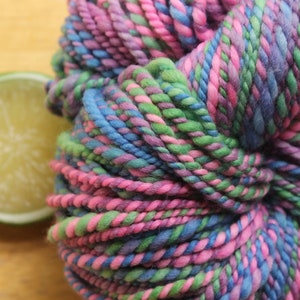 Pink and Blue Yarn, Handspun Worsted Weight Yarn, crochet yarn, purple yarn, hand dyed merino yarn, knitter gifts, green yarn, 2 ply yarn