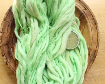 Handspun Yarn, Lime Green Yarn, Bulky Hand Dyed Yarn, Thick and Thin Yarn, Knitting Wool, Pastel Yarn, Neon Yarn, Chunky Crochet Yarn Soft