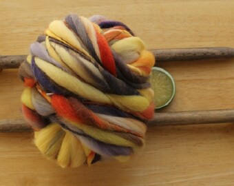 Autumn Yarn, Yellow Yarn, Handspun Thick and Thin Yarn, Bulky Hand Dyed Yarn, Orange Yarn, Chunky Yarn, Knitting Wool, Plum Yarn, Gold Yarn