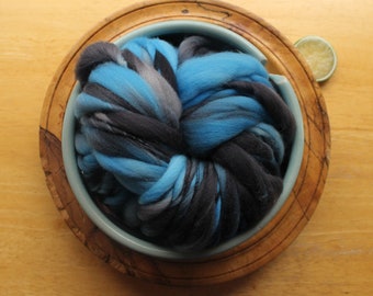 Blue Yarn, Black Yarn, Thick and Thin Yarn, Super Bulky Hand Dyed Yarn, Knitter Gift, Handspun Yarn Chunky, Self Striping Yarn, Weaving Yarn