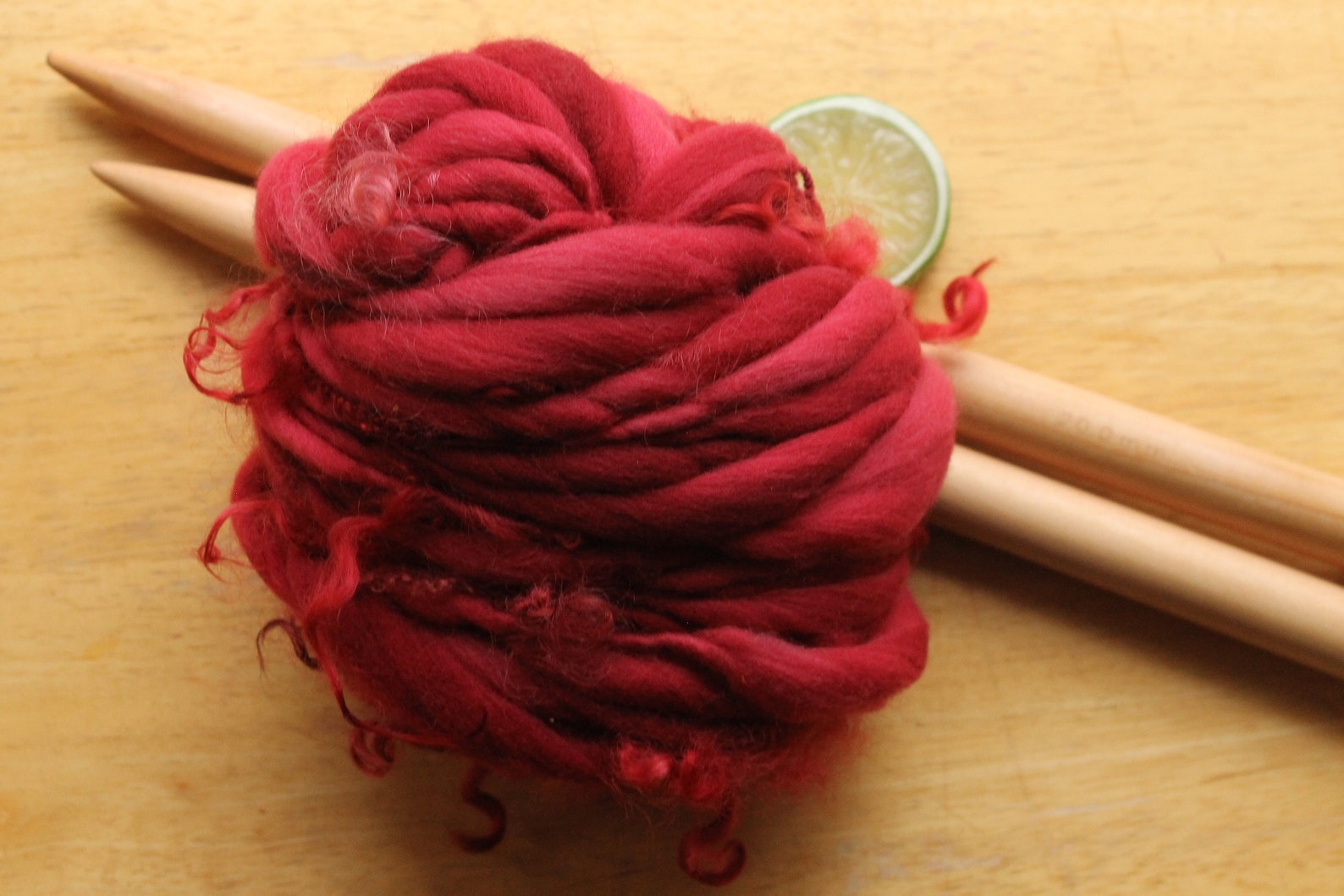 Red Yarn Curly Yarn Thick and Thin Yarn Handspun Art Yarn Etsy
