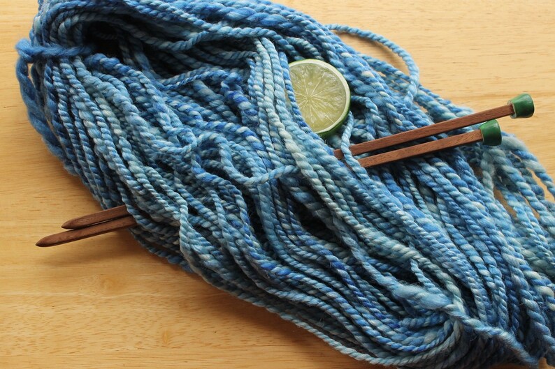 Handspun Yarn Wool Silk Blue Bulky Plied Hand Dyed Super Soft Cinderella