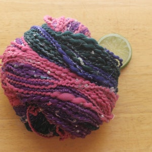 Pink Yarns Fancy, Purple and Green Yarn, handspun yarn, merino silk yarn, teal yarn, beaded yarn, sparkly yarn, self striping worsted yarn