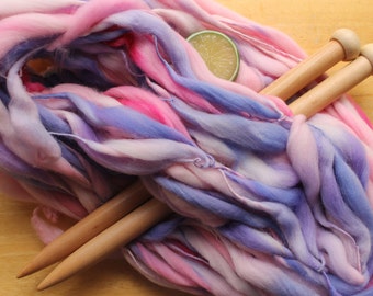 Pink Yarn, Thick and Thin Yarn, Handspun Yarn, Bulky Hand Dyed Yarn, Super Chunky Crochet Yarn, Knitting Wool, Lavender Yarn, Blue Yarn Soft