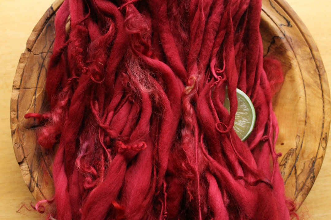 Red Yarn Curly Yarn Thick and Thin Yarn Handspun Art Yarn Etsy
