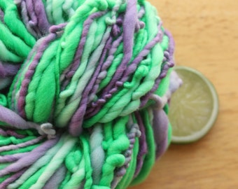 Green and Purple Yarn, Bulky Hand Dyed Yarn, Handspun Yarn, Chunky Crochet Yarn, Merino Yarn, Self Striping Yarn for Weaving, Knitting Wool