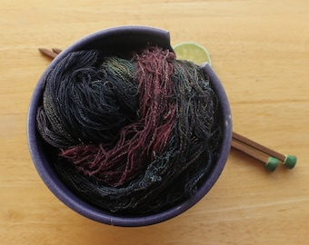 Filato blu navy e viola, filato sottile, filato filato a mano per tessitura, filato a righe, filato verde foresta, filato glitterato, misto lana e seta