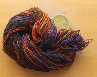 Handspun Yarn, Polwarth Yarn, Wool Silk Yarn, Gold Yarn, Purple Yarn, Green Yarn, Hand Dyed Sport Weight Yarn, Self Striping Yarn, Soft Yarn