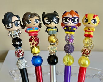 Super hero gift, custom beaded autograph character pen, birthday gift, micro minis,