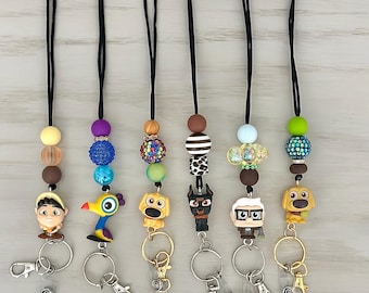 Up inspired custom beaded character lanyards, gifts mom and dad, breakaway clasp, badge holder, ID holder for school, work, teacher